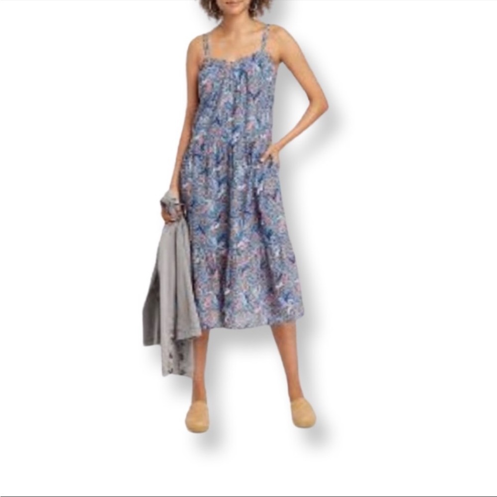 Knox Rose Blue Floral Spaghetti Strap Tier Ruffle A-Line Dress plus 2X N…